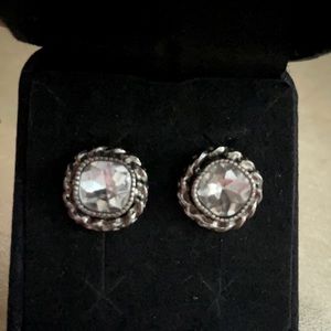 Silver Cushion Rhinestone Earrings